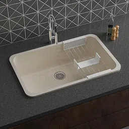 Quartz Single Bowl Matte Finish Kitchen Sink With Drain Board & Drainer Basket|31x19x9 inches Kitchen Sink|Modern Sink for Kitchen| Vessel Sink-image-2