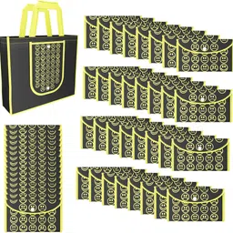 kuber industries Pack of 96 Smile Print Foldable Grocery/Shopping Bags For Women | Black & Yellow Pack of 96 Grocery Bags-picture-10