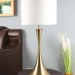 sapphire White Iron & Cloth Shade Table Lamp With Brass Base image 2