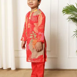 Readiprint Fashions Boys Floral Printed Regular Pure Cotton Kurta with Pyjamas image 5
