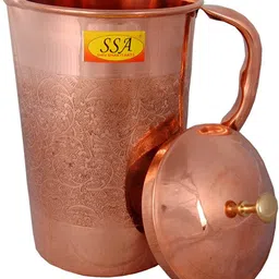 shivshakti arts Designer Eatching, Embossed Design Pure Copper Jug Glasses Set | Drinkware Set- ( Capacity - 1.6 Liter ) - 7 Pieces Set Jug Glass Set image 3