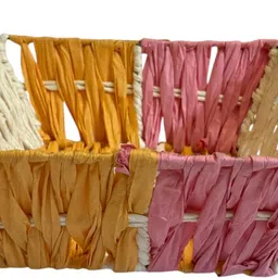 market retail Decorative Woven Storage Basket, Set of 2,Multipurpose Basket with Handles Iron, Paper Fruit & Vegetable Basket image 5