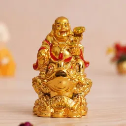 ecraftindia Laughing Buddha Golden Polyresin Idol image 1