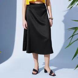 Women Solid Regular Black Skirt-image-89