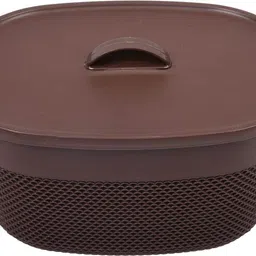 homestic Plastic Medium Storage Baskets with lid|Design-Netted|Color-Brown|Pack of 2 Storage Basket image 2