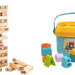 kapishreeenterprise Toddler Block Shape ABCD, 54 Colored Wooden Building Block Dominoes LT2-picture-37