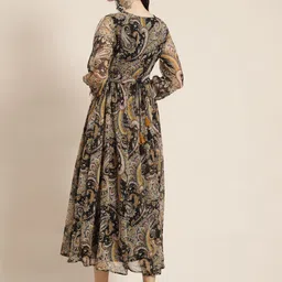 Juniper Black & Beige Chiffon Fit & Flare Dress image 4