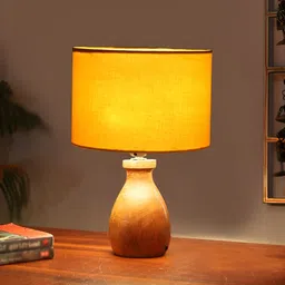 Aura Yellow Wooden Cylindrical Shaped Table Lamp image 3
