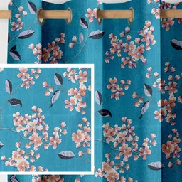 Aura Teal 2 Pieces Floral PrintedWindow Curtain-picture-2