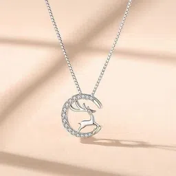 Bling Queen Silver-Plated Stone-Studded & Moon-Charm Pendant-picture-22
