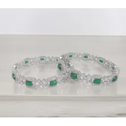 CHRISHAN Set Of 2 Rhodium Plated Crystals Studded Bangles image 2
