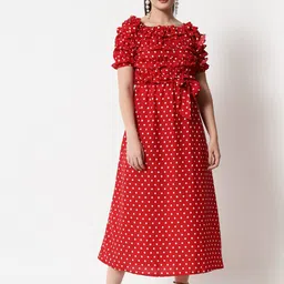 Funday Fashion Women Polka Dot Printed Ruffles Georgette Fit & Flare Maxi Dress-picture-21