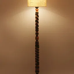 Devansh Brown & White Wooden Floor Lamp image 3