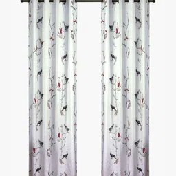 Aura White & Blue 2 Pieces Floral Cotton Printed Window Curtains-picture-41