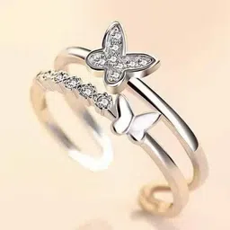 Ringzinnie Unisex Stainless Steel Stone-Studded Butterfly Shaped Finger Ring-picture-41