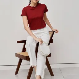 Espresso Ruffles Cotton Crop Top image 5