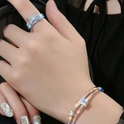 WATCHSTAR 18KT Rose Gold-Plated Crystals Stone Studded Bangle-Style Bracelet image 5