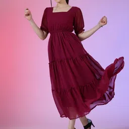 Raiyani Enterprise Women Square Neck Fit & Flare Maxi Dress-image-42