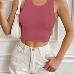 CILIMILI Women Ribbed Round Neck Sleeveless Tank Crop Top image 5