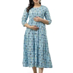 DEVEK Floral Print Puff Sleeve Maternity Fit & Flare Maxi Dress image 2