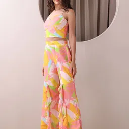 PURVAJA Printed Shoulder Straps Top WithPalazzos Co-Ords image 3