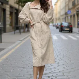 HERE&NOW Puff Sleeve Waisted Belted Midi Dress-picture-35