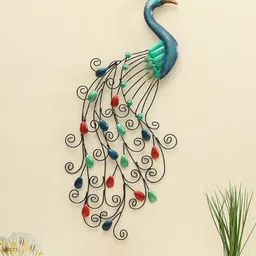 vedas Mystic Indiana Black & Green Textured Metal Asher Peacock Wall Decor Hangings-image-3