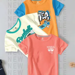 CODEZ Boys Pack Of 3 Typography Printed Round Neck Cotton T-shirts image 1