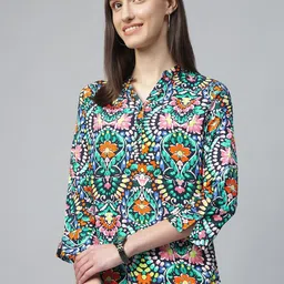 Hancock Women Floral Printed Mandarin Collar Top-image-8
