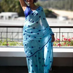 RIDDHIMAN FASHION Polka Dot Pure Cotton Saree-image-55