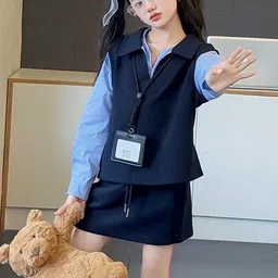 LULU & SKY Girls Striped T-shirt and Shirt with Skirt-picture-14