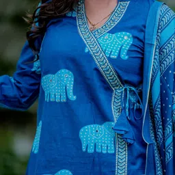 Deeps Fashion Women Printed Angrakha Pure Cotton Kurta with Harem Pants & Dupatta image 5