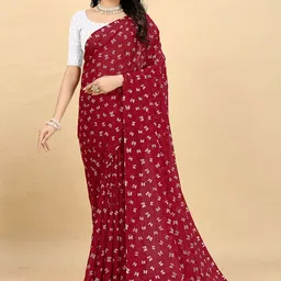VRAGI Pure Georgette Printed Saree With Unstitched Blouse Piece-picture-42