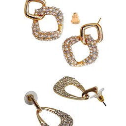 OOMPH Set Of 2 Crystals Studded & Beaded Contemporary Drop Earrings image 3