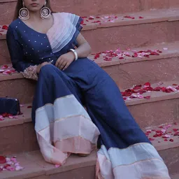 GloballyRonakRBafna Asymmetric Embellished Top With Palazzos Co-Ords image 3