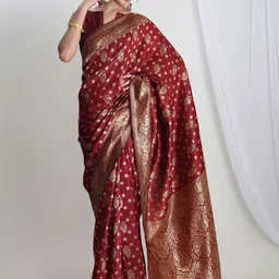 THREAD BOX Woven Design Zari Silk Blend Banarasi Saree image 4