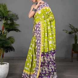 all about you Ethnic Motifs Printed Pure Cotton Handloom Saree With Blouse image 3