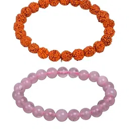 HEALINGGEMS Unisex Pack Of 2 5 Mukhi Rudraksha With Rose Quartz Bracelet Combo-picture-16