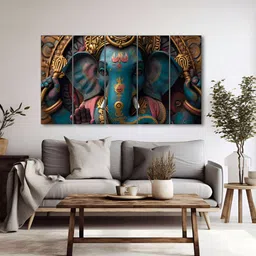 The Castle Decor Blue & Brown 5 Piece Wood Other Wall Paintings-picture-35