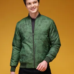 HERE&NOW Abstract Printed Stand Collar Padded Bomber Jacket image 2