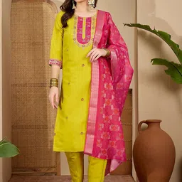 Sangria Embroidered Straight Kurta With Trouser & Dupatta-picture-14