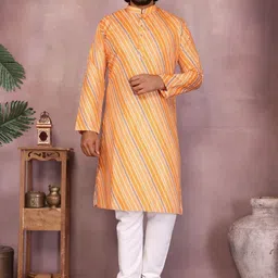 FINFOL Leheriya Printed Mandarin Collar Pure Cotton Kurta With Pyjamas-picture-28