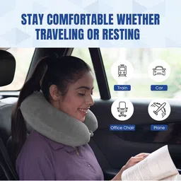 PILLOW TREE Grey Memory Foam Filled Faux Velvet Lightweight Travel Pillow image 3