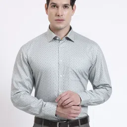 JADE BLUE Geometric Printed Cutaway Collar Opaque Formal Cotton Shirt-image-18