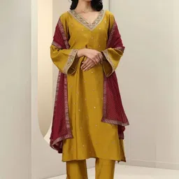 YAMUNE Women Ethnic Motifs Embroidered Regular Thread Work Kurta with Trousers & With Dupatta-picture-27