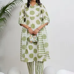 KALINI Women Geometric Printed Cotton Kurta with Trousers & Dupatta-picture-22