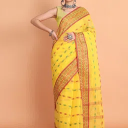 TANTLOOM Ethnic Motifs Woven Design Pure Cotton Saree-picture-31