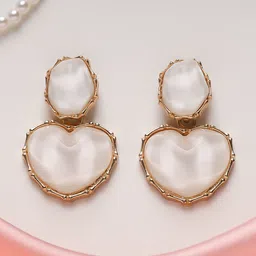 Estailo fashion Ivory Glow Artificial Stone Studded Heart Shaped Drop Earrings-image-97