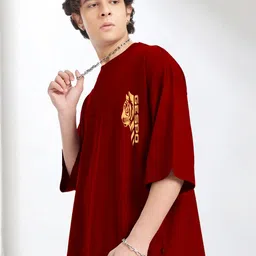 AUSK Graphic Printed Round Neck Drop Shoulder Sleeves Oversized Pure Cotton T-shirt image 2