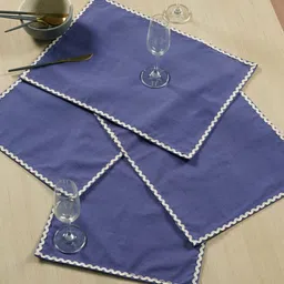 fingercraft 4Pcs Navy-Blue Pure Cotton Rectangular Table Placemats With Lace Details image 5
